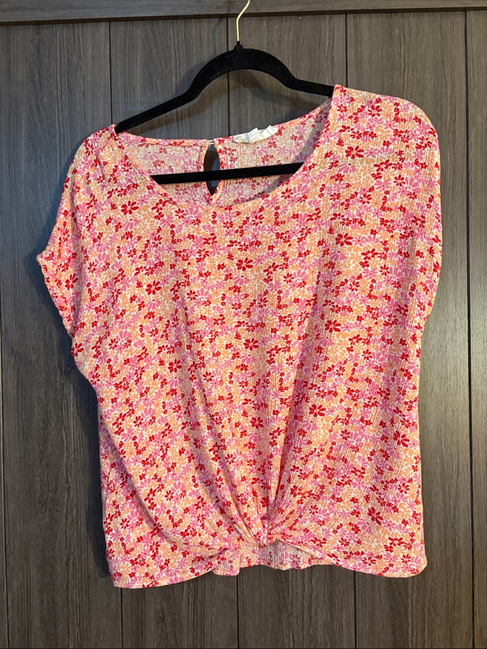 Pink Rose Pink Floral Knot-Front Blouse